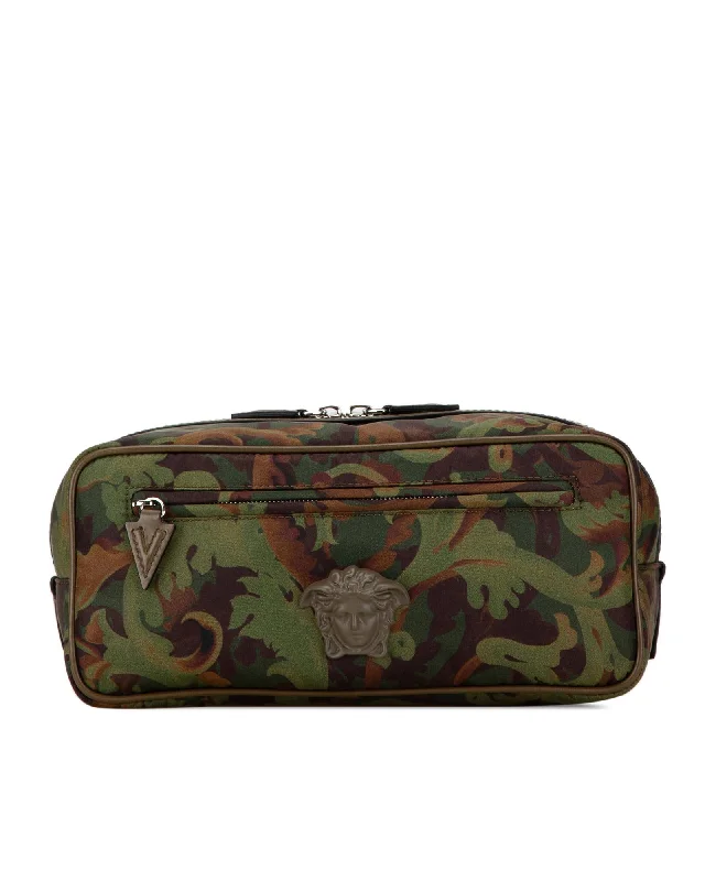 Tote bags with minimalist logo details for a clean and sleek appearance-Camouflage Print Clutch Bag with Leather Trim