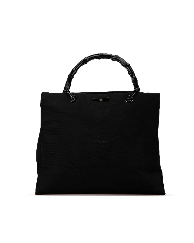 Stylish tote bags with leather handles for a chic, durable design-Bamboo Top Handle Nylon Tote with Interior Zip Compartments