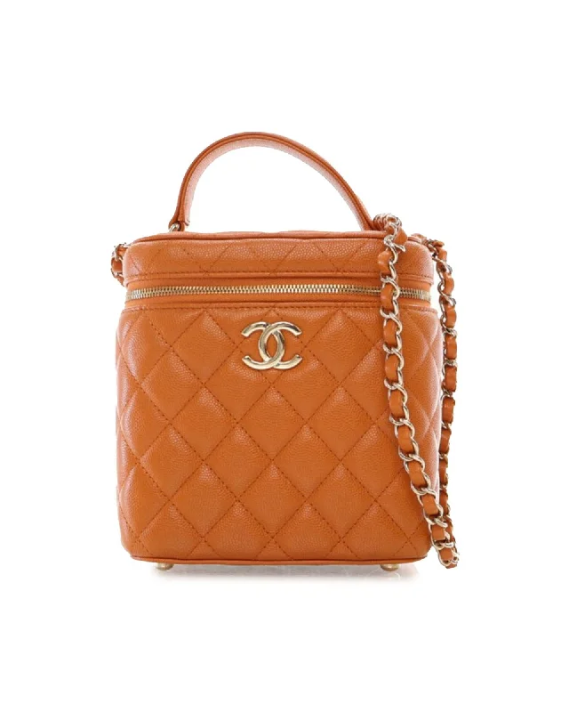 Tote bags with athletic-inspired designs for a sporty and casual look-Quilted Leather Vanity Case with Chain and Top Handle