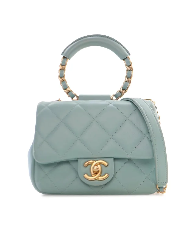 Best tote bags with plush faux fur for a cozy and trendy finish-Quilted Lambskin Leather Flap Satchel with Chain Strap