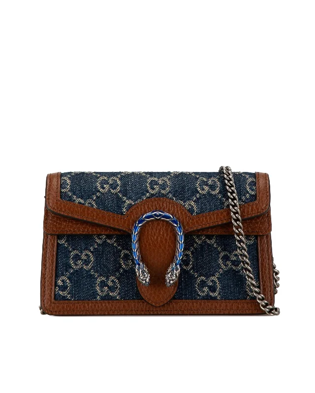 Best tote bags with contrasting color-blocked designs for a bold look-Super Mini GG Denim Crossbody Bag with Leather Trim