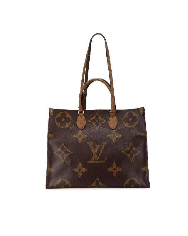 Tote bags with geometric accents for a contemporary and fashionable look-Louis Vuitton OnTheGo GM Monogram Coated Canvas Tote Bag Brown