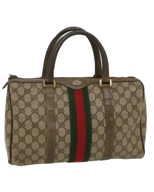 Tote bags with braided straps for a stylish and unique texture-GG Canvas Web Boston Bag with Red and Green Accents