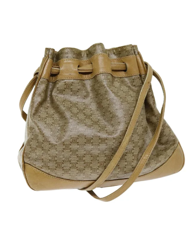 Tote bags with leather accents for a sophisticated and high-end appearance-Beige Macadam Canvas Shoulder Bag with Shoulder Drop