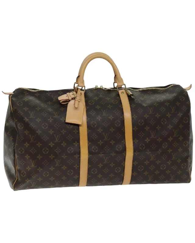 Best tote bags for the beach with waterproof materials for durability-Classic Monogram Canvas Boston Bag - Authentic LV Keepall 60