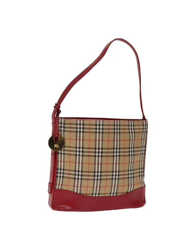 Best tote bags with nylon fabric for durability and easy maintenance-Checkered Canvas Shoulder Bag with Red Accents