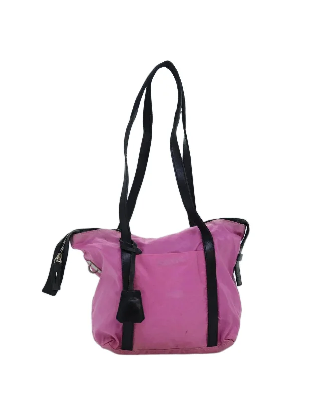 Tote bags with foldable designs for easy storage and portability-Pink Nylon Shoulder Bag with Guarantee Card - Made in Italy