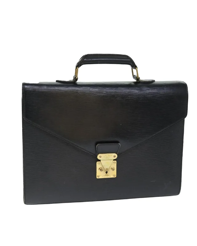 Tote bags with suede and leather accents for a soft, luxurious touch-Black Epi Leather Briefcase with Accessories and Scratches Made in France