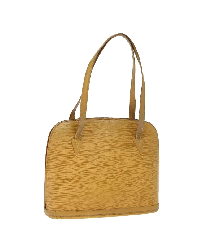 Tote bags with fold-over flaps for a functional and stylish closure-Yellow Epi Leather Shoulder Bag with Shoulder Drop 26cm