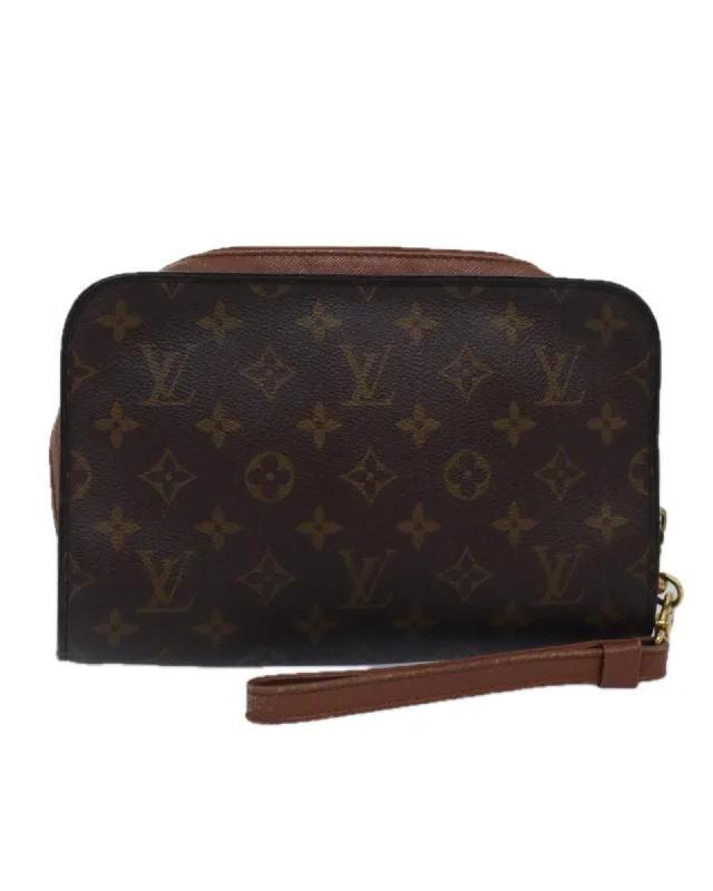 Tote bags with minimalist logo details for a clean and sleek appearance-Monogram Canvas Clutch Bag with Metal Fittings