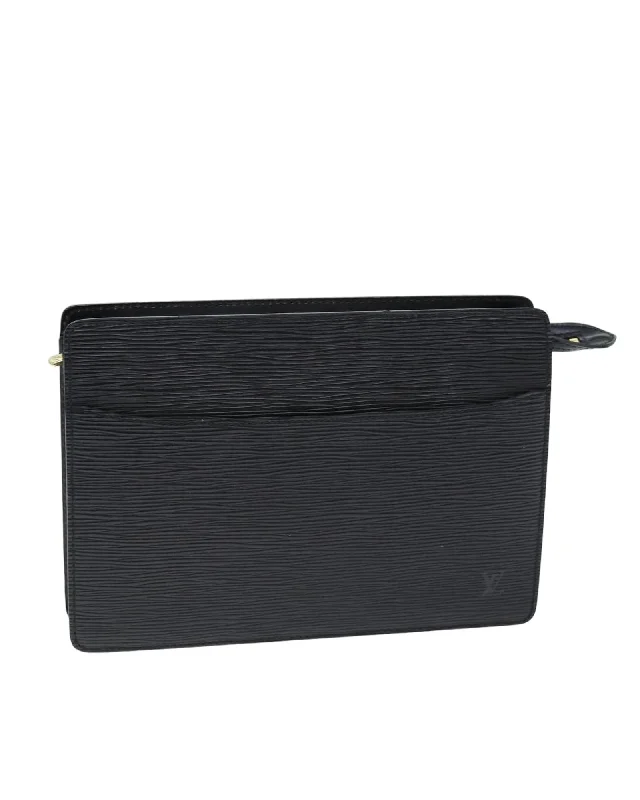 Tote bags with contrasting panels for a modern and stylish design-Black Epi Leather Clutch Bag with Metal Fittings