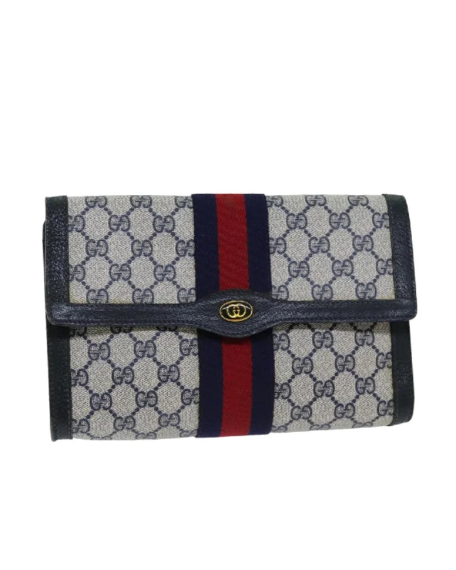 Tote bags with contrasting panels for a modern and stylish design-Gucci GG Supreme Canvas Clutch BeigeBlueRed