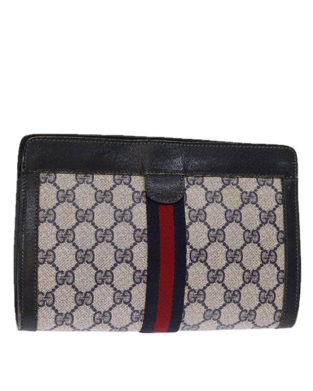 Tote bags with animal motif designs for a quirky and playful touch-GG Supreme Sherry Line Clutch Bag Navy Red