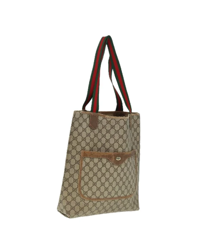 Best tote bags for work with spacious compartments for organization-GG Supreme Web Sherry Line Tote Bag in PVC Leather and GG Canvas