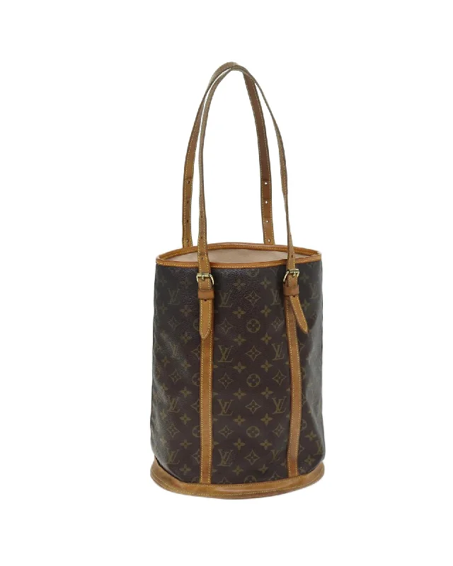 Best tote bags with contrasting color-blocked designs for a bold look-Monogram Bucket Shoulder Bag with Adjustable Strap - Authentic LV Handbag