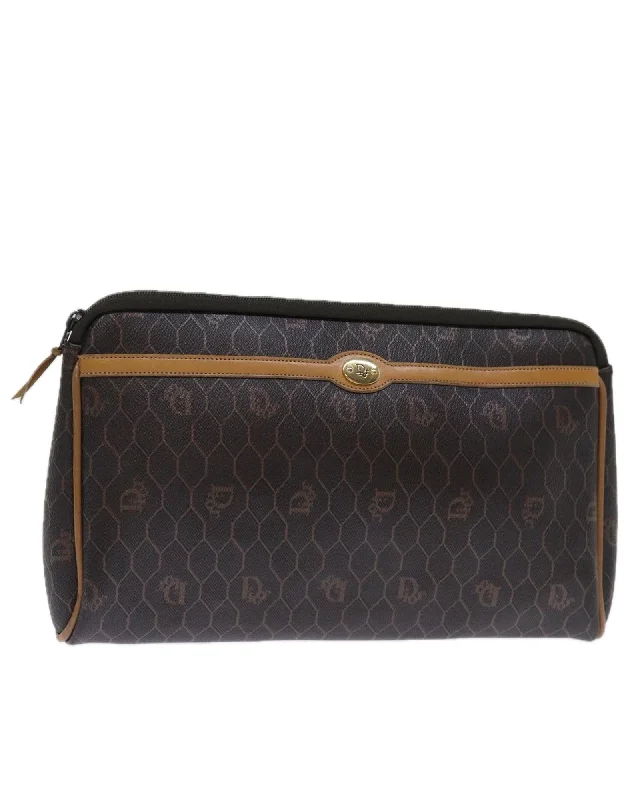 Tote bags with bold plaid designs for a classic, preppy style-Honeycomb Canvas Clutch Bag in Black PVC Leather