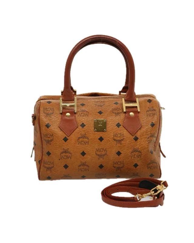 Tote bags with braided straps for a stylish and unique texture-Brown PVC Leather Boston Bag with Shoulder Strap - Rank C (SKU: bs14467)