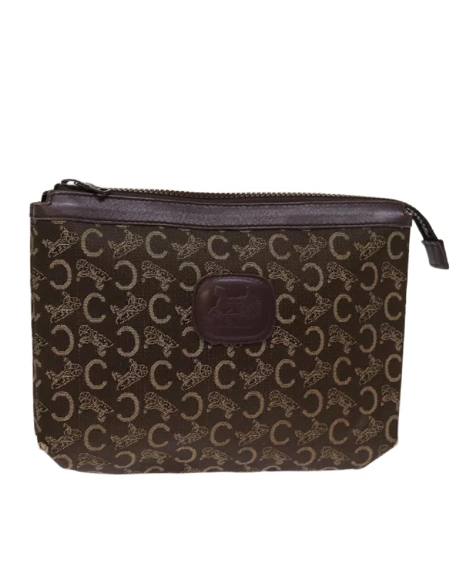 Tote bags with a vintage design for a nostalgic and timeless appeal-Brown Macadam Canvas Clutch Bag with Celine Logo