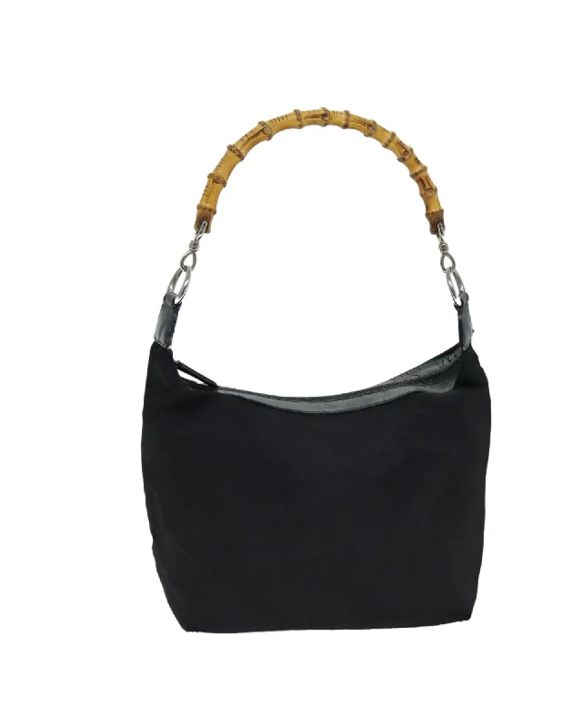 Best tote bags with sleek, smooth leather for a refined and polished look-Canvas Shoulder Bag with Bamboo Detail in Black