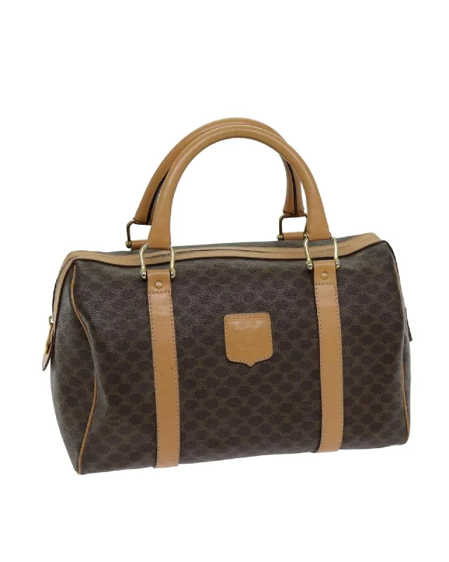 Best tote bags with bold logo designs for a trendy and branded look-Canvas Boston Bag with PVC Leather Accents in Brown - Celine Authenticated (SKU: ep4183)