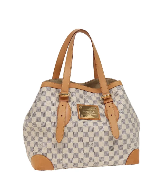 Tote bags with marble print for a chic and stylish modern design-Damier Azur Canvas Hampstead MM Tote Bag with Dust Bag