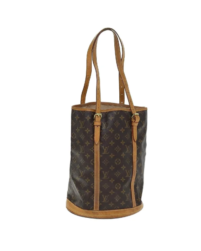 Best tote bags with a top handle and shoulder strap for versatile wear-Monogram Bucket Shoulder Bag with Adjustable Strap - Authentic LV