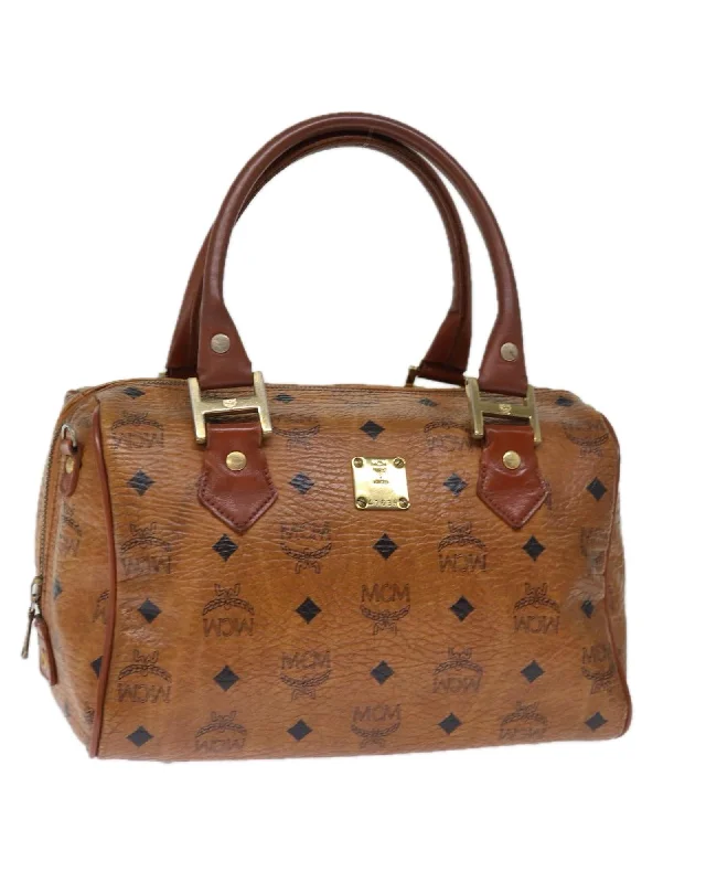 Best tote bags with a vintage-inspired plaid pattern for a classic look-Brown PVC Leather Boston Bag with Logogram Pattern