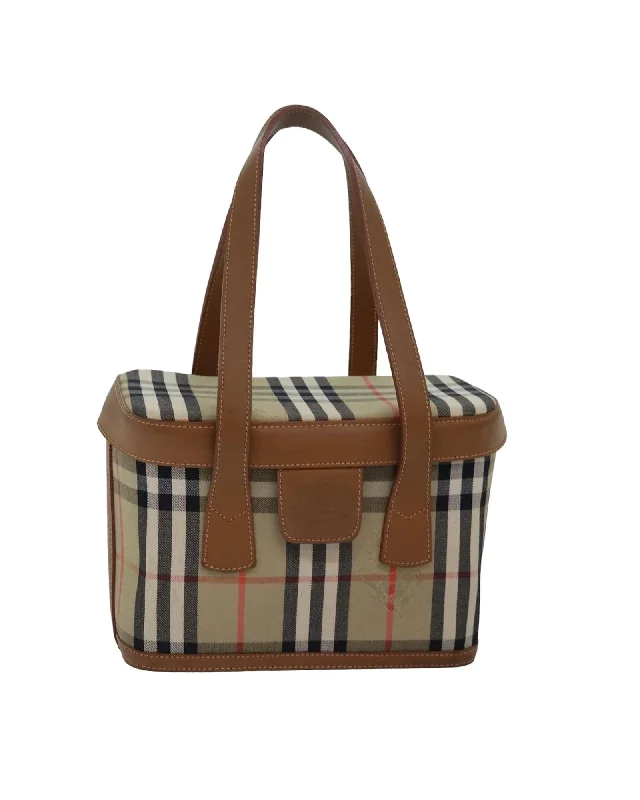 Tote bags with perforated leather for a breathable and stylish finish-Nova Check Canvas Hand Bag with Top Handles