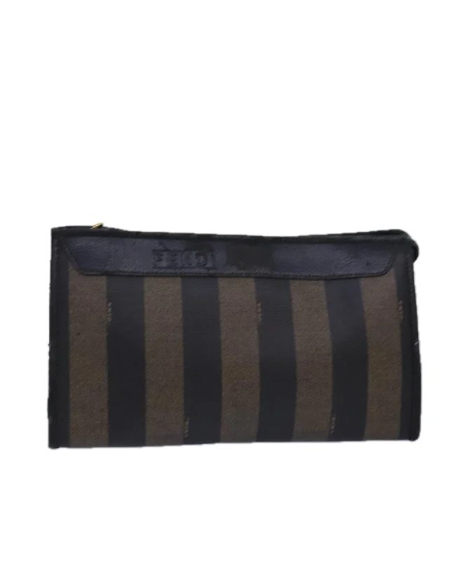 Trendy tote bags with bold prints for a fashion-forward statement piece-Pequin Canvas Clutch Bag with Metal Accents