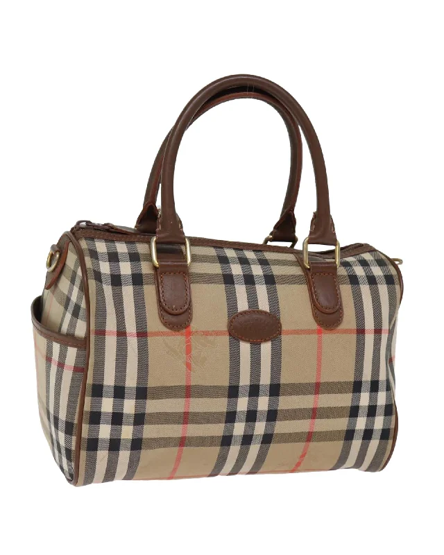 Best tote bags with smooth faux leather for a chic and affordable style-Canvas Beige Boston Bag with Nova Check Pattern