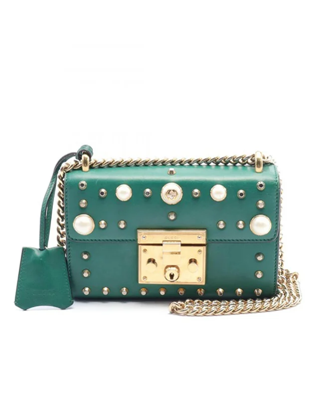 Tote bags with structured designs for a polished, professional look-Padlock Crossbody with Pearl Embellishments