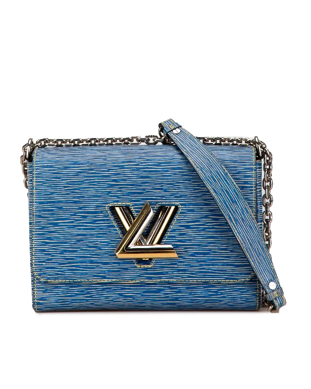 Tote bags with fold-over flaps for a functional and stylish closure-Denim Twist Shoulder Bag with LV Twist Lock Closure