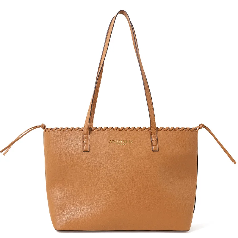 Handle bags with modern cutouts for style -Accessorize London Tan Whipstitch Tote Bag