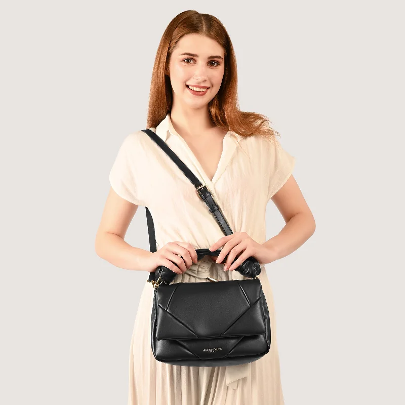 Handle bags with bold stripes for trendiness -Accessorize London Women's Black Quilted Handheld Cross Body Bag