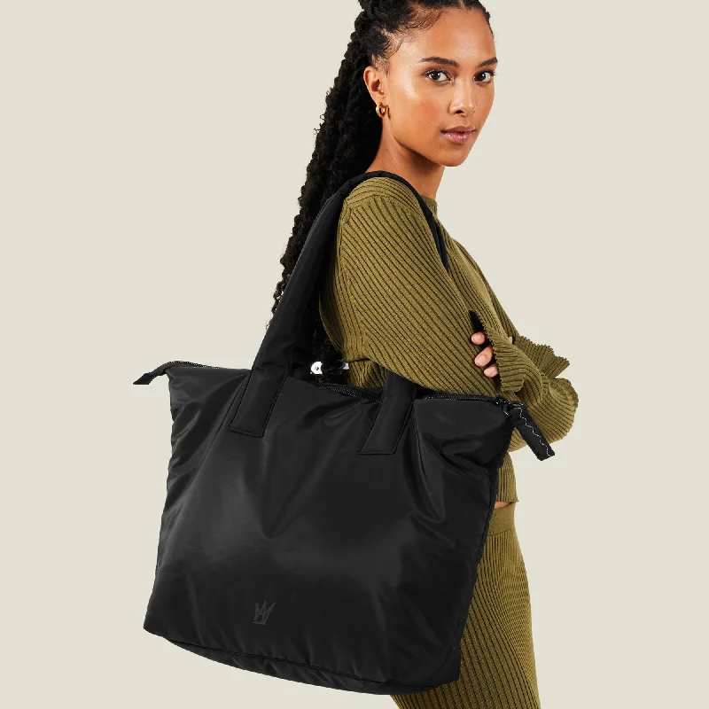 Handle bags with abstract art for uniqueness -Accessorize London Women's Black Tote Bag In Recycled Polyester