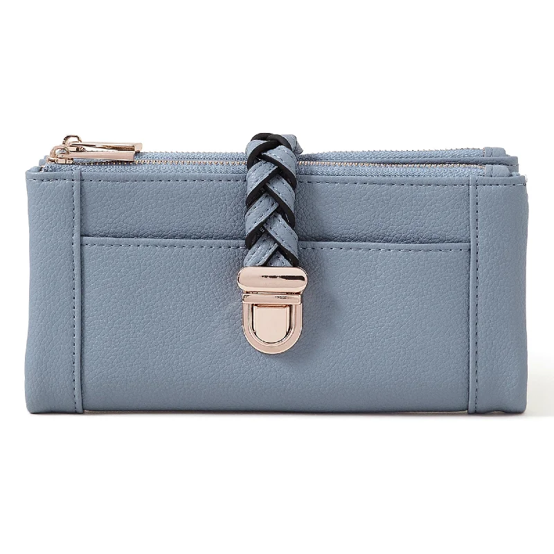 Handle bags with wide openings for access -Accessorize London Women's Blue
 Plait Push Lock Wallet