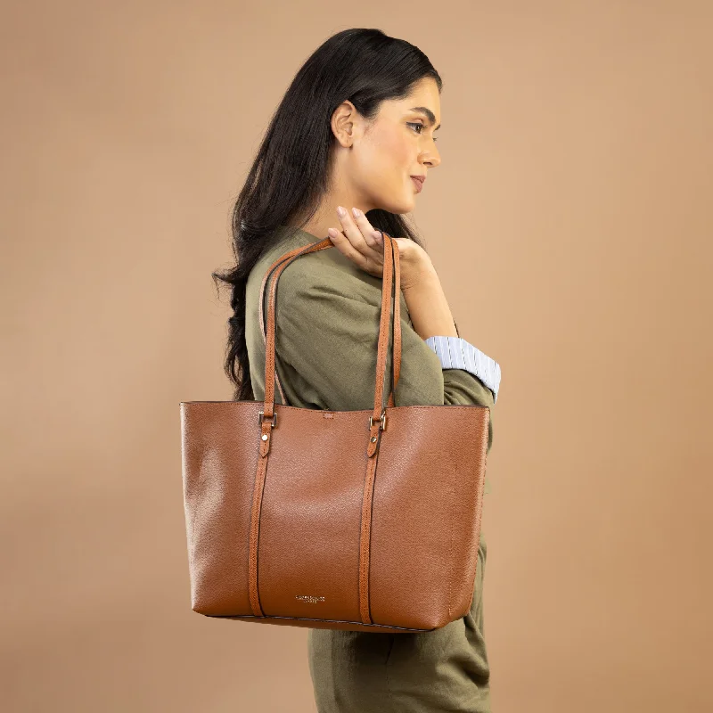 Handle bags with geometric patterns for modernity -Accessorize London Women's Brown Faux Leather Classic Ali Tote