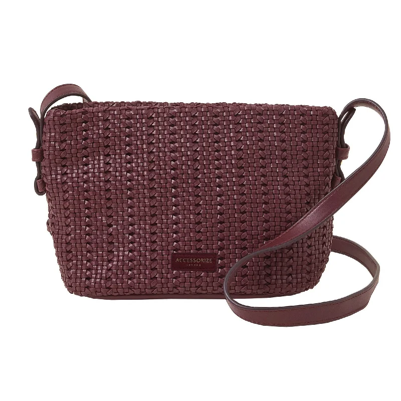 Handle bags with soft linings for protection -Accessorize London Women's Burgundy Woven Cross-Body Bag Black