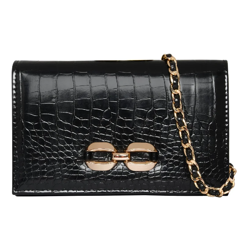 Handle bags with artistic prints for creativity -Accessorize London Women's Chain Snaffle Party Bag Black