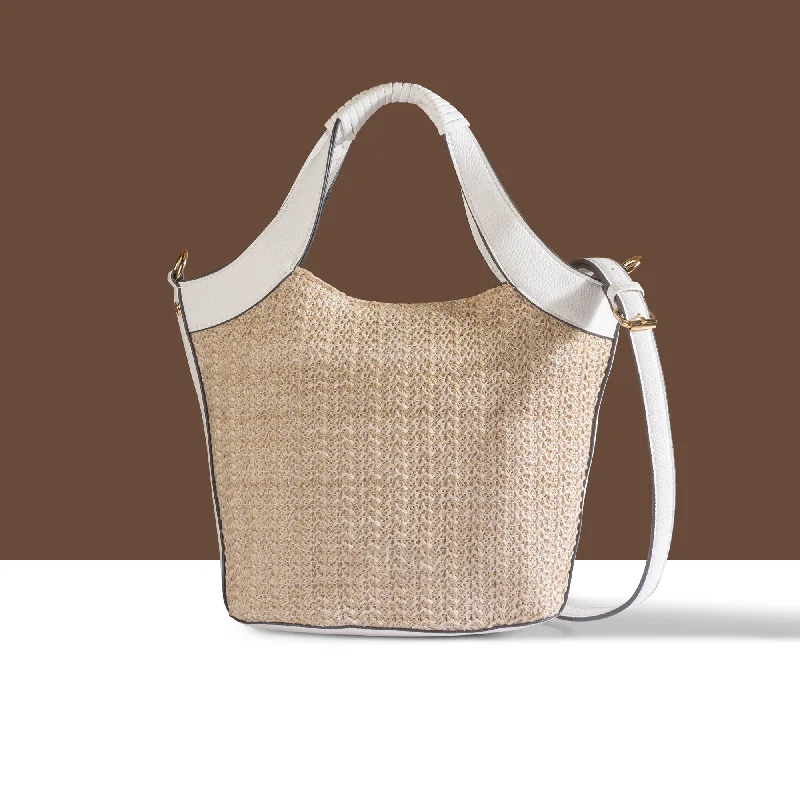 Handle bags with thick handles for support -Accessorize London Women's Cream Woven Satchel Bag