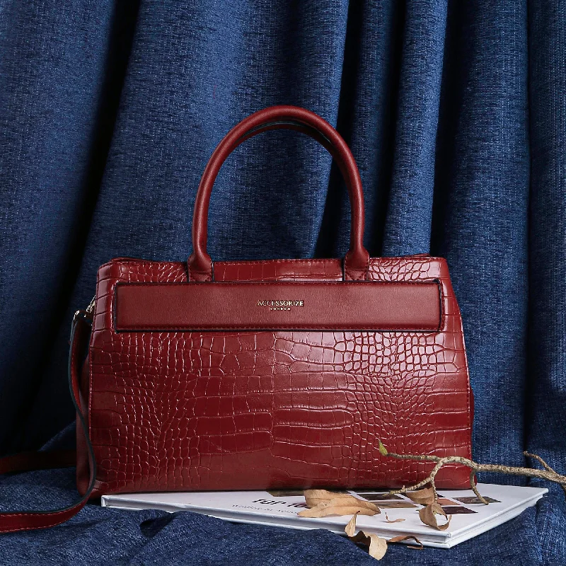 Handle bags with vintage clasps for nostalgia -Accessorize London Women's Faux Leather Red Beetel Croc Handheld Bag