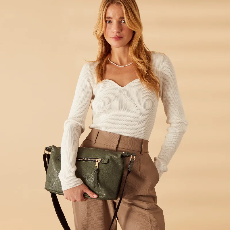 Handle bags with neutral leather for elegance -Accessorize London Women's Faux Leather Soft casual Khaki webbing Sling Bag