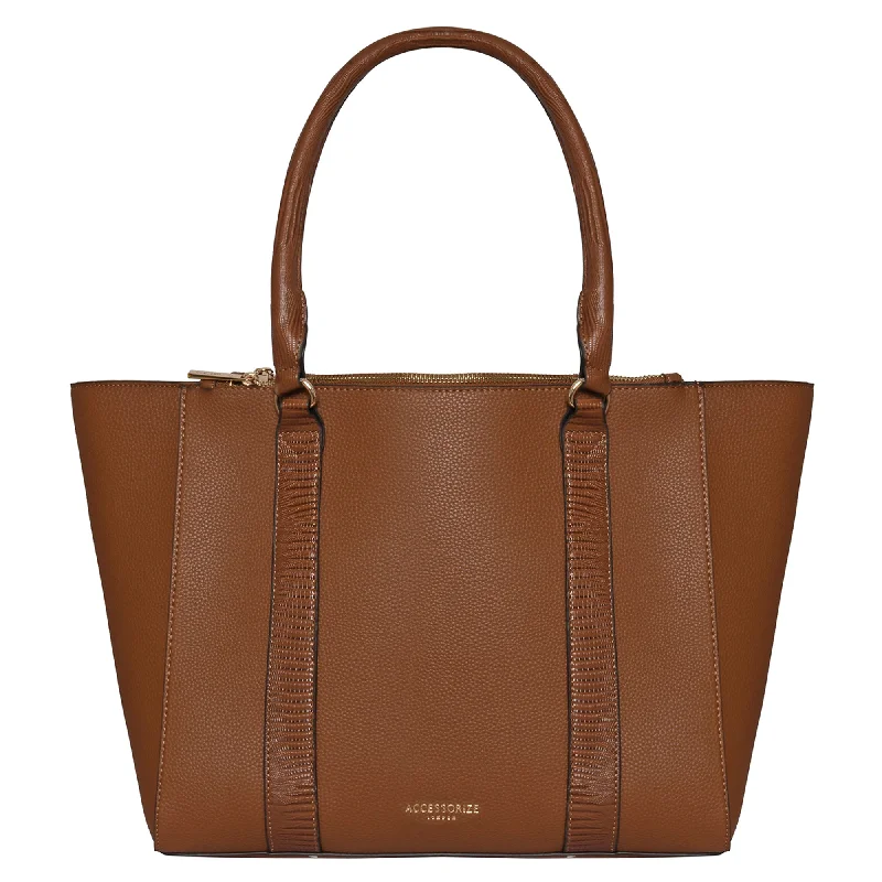 Vegan leather handle bags for eco-friendly chic -Accessorize London Women's Faux Leather Tan Kirby Work Bag