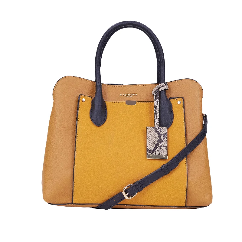 Handle bags with bold logos for branding -Accessorize London Women'S Faux Leather Yellow Tessa Work Tote Bag