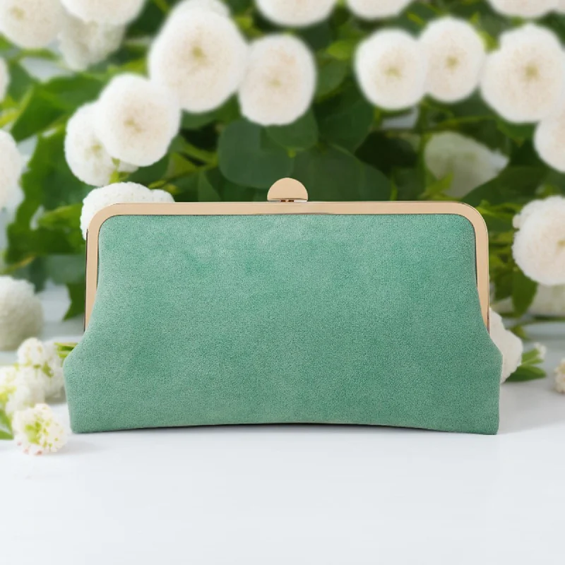 Handle bags with neutral tones for versatility -Accessorize London Women's Light Green Curved Suedette Clip Frame Clutch Bag