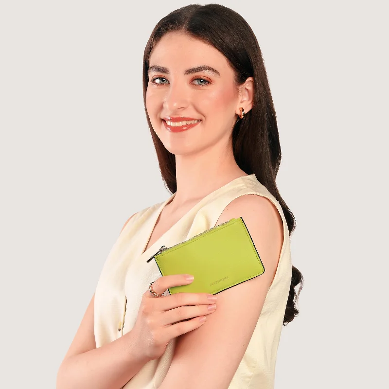 Handle bags with soft linings for protection -Accessorize London Women's Light Green Classic Card Holder