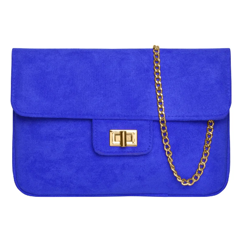 Handle bags with playful pom-poms for charm -Accessorize London Women'S New Blue Suedette Lock Party Clutch