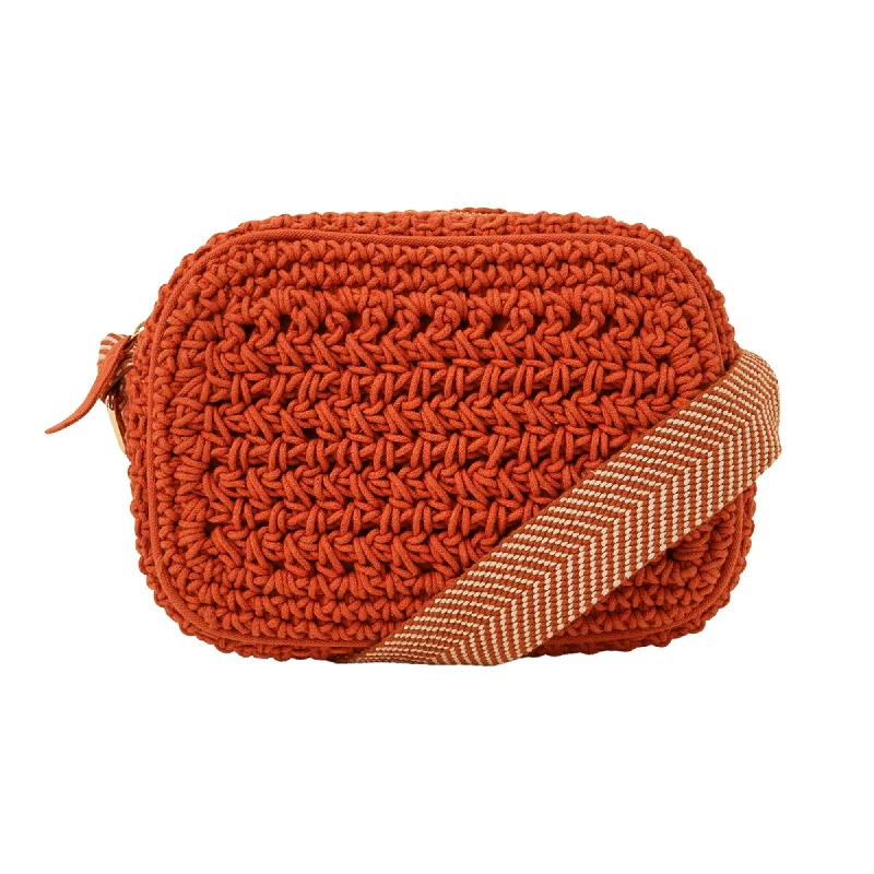 Handle bags with sturdy canvas for longevity -Accessorize London Women's Orange Macrame Camera Bag