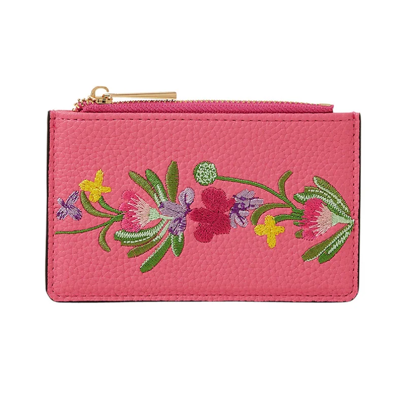 Handle bags with vegan suede for softness -Accessorize London Women's Pink Embroidered Card Holder