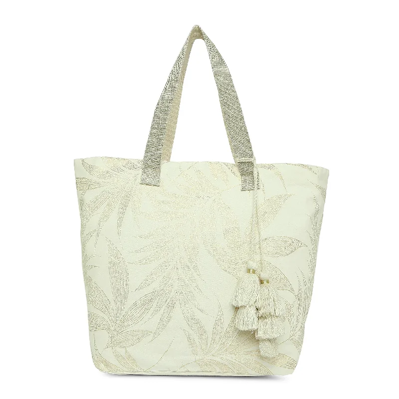 Handle bags with perforated details for style -Accessorize London Women's Pure Cotton Cream Leah Leaf Printed Tote Bag